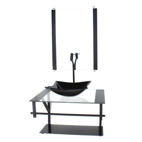 GABINETE DE VIDRO PARA BANHEIRO 60CM AP CUBA QUADRADA PRETO