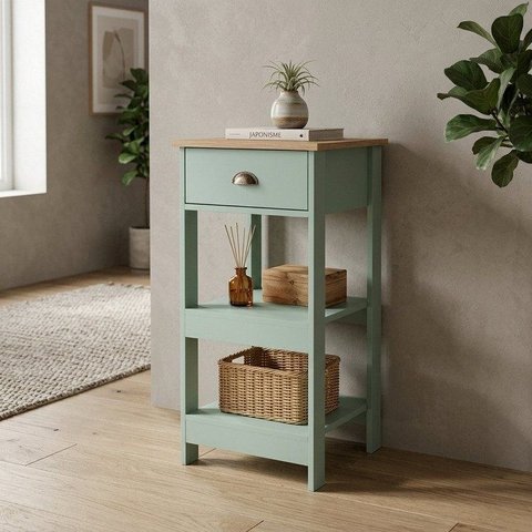 Aparador de Sala Compacto Colonial 44cm com 1 Gaveta e 2 Prateleiras Mel Oliva