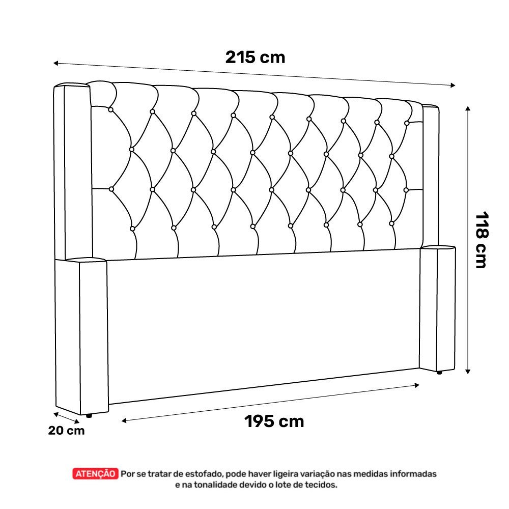 Cabeceira Atena para Cama Box King Size 195cm Capitonê com Frame Suede Bege Claro - Desk Design - 4