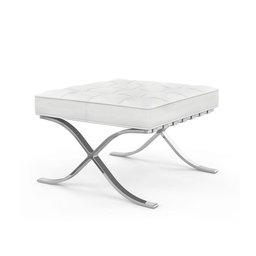 Puff Barcelona Cromado em Couro Natural Branco Cor Branco - 1