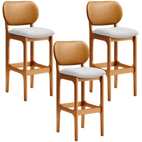 Kit 3 Banquetas Alta Bar Cozinha Jantar Betta L02 Imbuia Couríssimo Whisky Linho Cinza - Lyam
