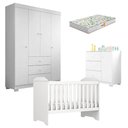 Ver imagem 1 de Quarto de Bebê Duda 4 Portas e Berço Americano Mini Cama Mel Branco Brilho com Colchão Gazin