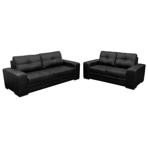 Jogo de Sofá 2 e 3 Lugares Sala de Estar Milano Couro Preto - Gran Belo