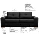 Ver imagem 3 de Sofá de Couro 3 Lugares Monblanc 210cm Couro Preto Touro & Cia