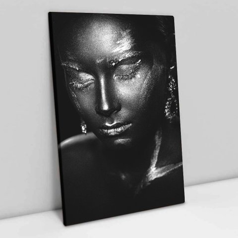 Quadro Decorativo a Face da Mulher em Preto e Branco em Tela Canvas Tacolado Borda Infinita 60 X 90c