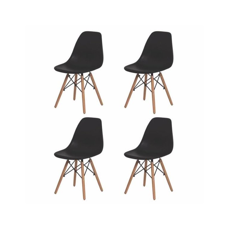 Kit 4 Cadeiras Eiffel Eames Preta Base Madeira