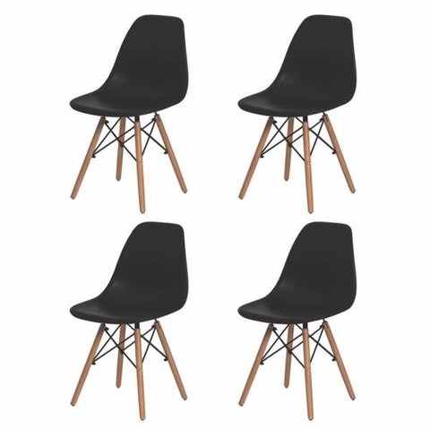 Kit 4 Cadeiras Eiffel Eames Preta Base Madeira