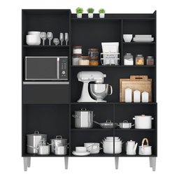 Kit Cozinha Compacta 160cm com 5 Portas 1 Gaveta Isabel Preto - Ajl Móveis - 2
