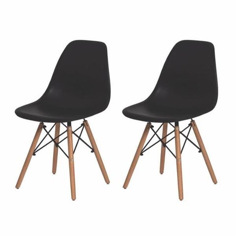 Kit 2 Cadeiras Eiffel Eames Preta Base Madeira