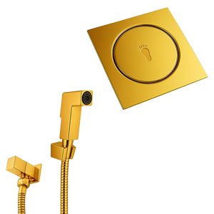 Kit Ducha Higiênica Dourado Abs + Ralo Click 15x15 Polido Dourado Metal