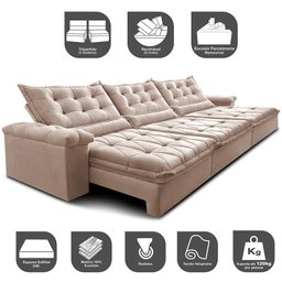 Sofá Retrátil e Reclinável 4,15m Cama inBox Big Fresh com SoftGel D40 Velupluma Bege - 3
