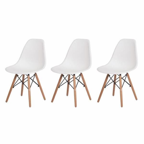 Kit 3 Cadeiras de Jantar Charles Eiffel Eames Branco Base Madeira - 1