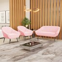 Ver imagem 2 de Kit 01 Namoradeira 02 Lugares e 02 Poltronas Giovana Suede Pés Palito De Ferro - D’Rossi - Rosa Bebê