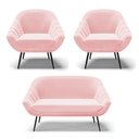Ver imagem 1 de Kit 01 Namoradeira 02 Lugares e 02 Poltronas Giovana Suede Pés Palito De Ferro - D’Rossi - Rosa Bebê