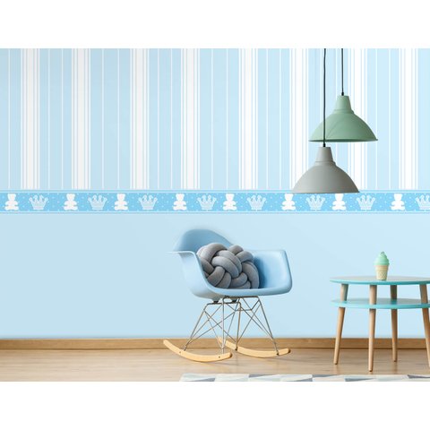 Papel de Parede Infantil Listras e Faixa Azul Arte Destaque 3 Metros