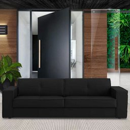 Sofá 2 Lugares Sala de Estar Pés Madeira Laus 1,58M Couro Preto - Gran Belo - 6