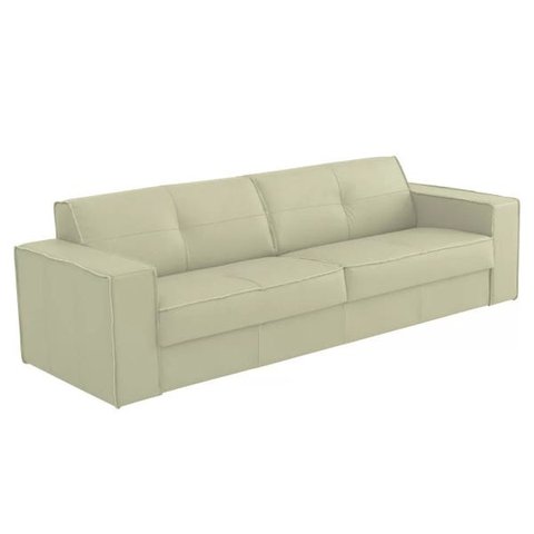 Sofá 3 Lugares Sala de Estar Pés Madeira Laus 2,42M Couro Off White - Gran Belo