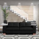 Ver imagem 6 de Sofá 3 Lugares Sala de Estar Pés Madeira Kenny 2,40m Couro Preto - Gran Belo