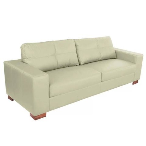 Sofá 3 Lugares Sala de Estar Pés Madeira Kenny 2,40m Couro Off White - Gran Belo