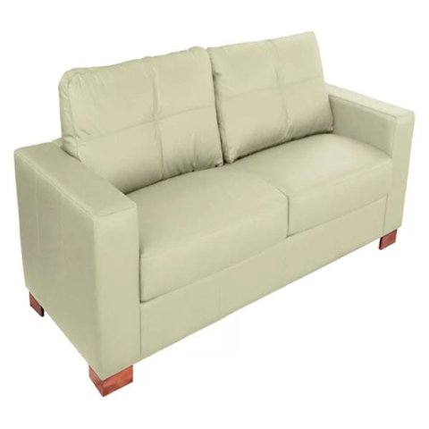 Sofá 2 Lugares Sala de Estar Pés Madeira Kenny 1,60m Couro Off White - Gran Belo