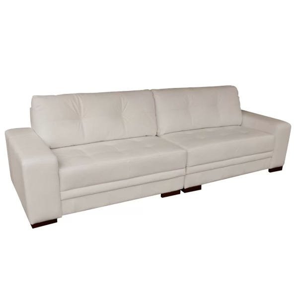 Sofá 3 Lugares Bipartido Sala de Estar Milano 2,40M Couro Off White - Gran Belo