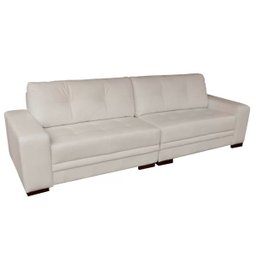 Sofá 3 Lugares Bipartido Sala de Estar Milano 2,40M Couro Off White - Gran Belo - 1