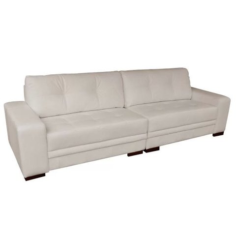Sofá 3 Lugares Bipartido Sala de Estar Milano 2,40m Couro Off White - Gran Belo
