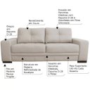 Ver imagem 2 de Sofá 3 Lugares Sala de Estar Milano 2,10m Couro Off White - Gran Belo