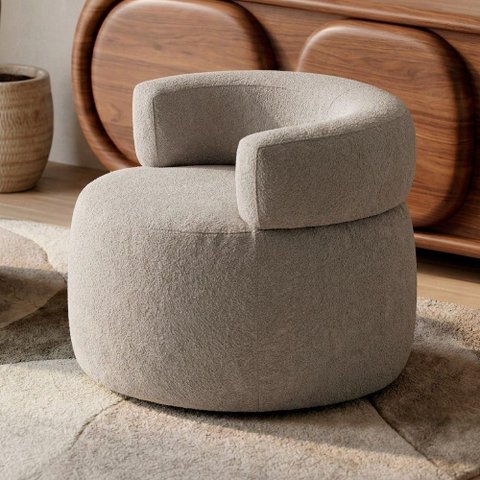 Poltrona Decorativa Kayce Bouclê Premium Orgânica com Plumante Bege Desk Design