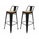 Ver imagem 1 de Kit 2 Banquetas Tolix Iron Industrial Preta Assento Madeira