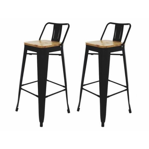Kit 2 Banquetas Tolix Iron Industrial Preta Assento Madeira