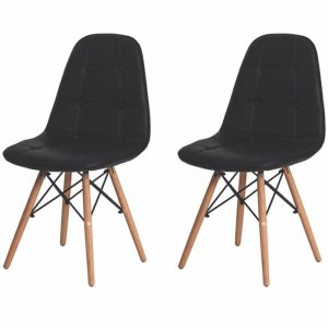Kit 2 Cadeiras Charles Eames Eiffel Botone Base Madeira Preta
