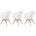 Ver imagem 1 de Kit 3 Cadeiras Charles Eames Eiffel com Braço Branca Base Madeira