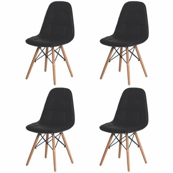 Kit 4 Cadeiras Charles Eames Eiffel Botone Preta - 1