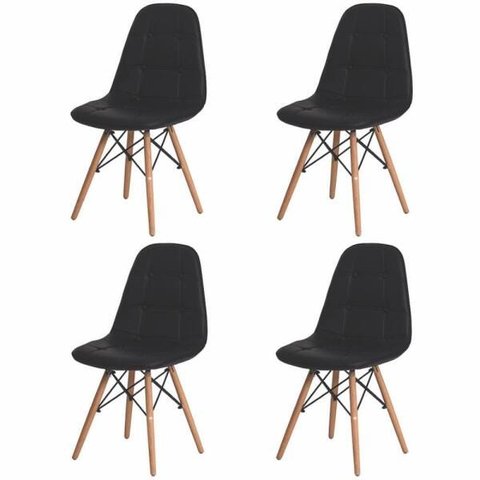 Kit 4 Cadeiras Charles Eames Eiffel Botone Preta