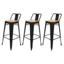 Ver imagem 1 de Kit 3 Banquetas Tolix Iron Industrial Preta Assento Madeira