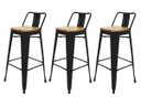 Ver imagem 1 de Kit 3 Banquetas Tolix Iron Industrial Preta Assento Madeira