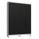 Ver imagem 2 de Guarda-Roupa Solteiro com Pés 4 Portas Batentes Branco/Preto/Preto Saturno Madesa