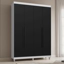 Ver imagem 1 de Guarda-Roupa Solteiro com Pés 4 Portas Batentes Branco/Preto/Preto Saturno Madesa