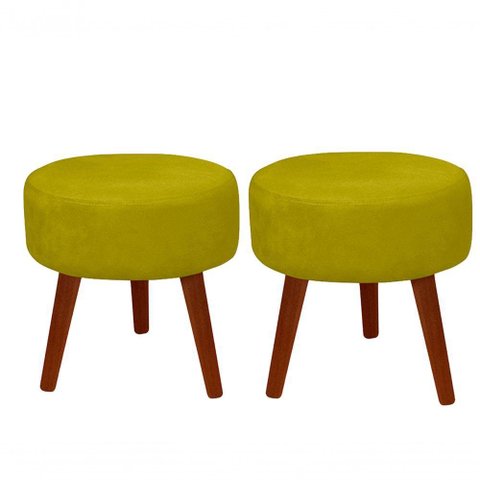 Kit 02 Puff Redondo Danny Decorativo Panqueta de Apoiar Os Pés Suede Amarelo