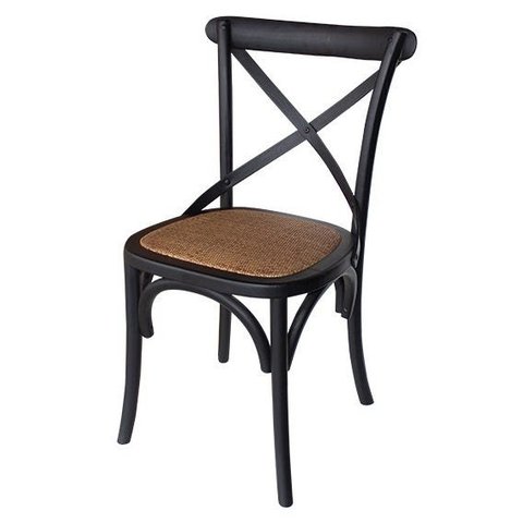 Cadeira Katrina Cross Paris sem Braço. Encosto em X. Assento em Rattan Natural. Cor Preta