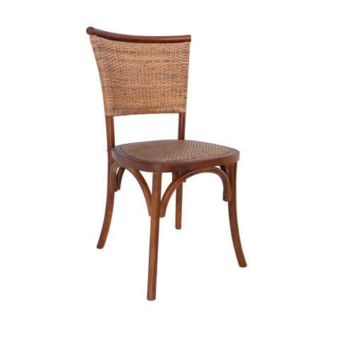 Cadeira Paris com Encosto em Palha. sem Braço. Assento em Rattan Natural. Cor Castanha