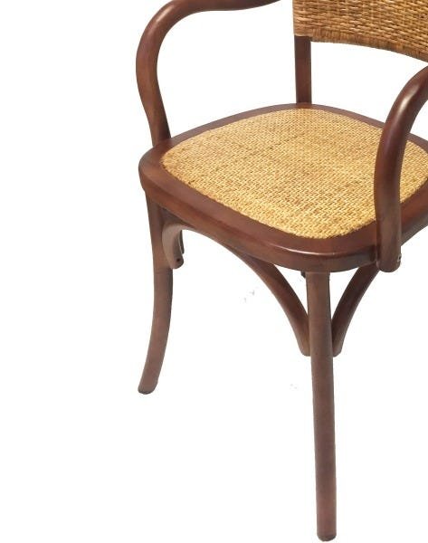 Cadeira Paris com Encosto em Palha. com Braço. Assento em Rattan Natural. Cor Castanha - 3