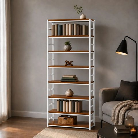 Estante Multiuso Organizador Livreiro Estilo Industrial 180x70 Branco Imbuia
