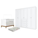 Ver imagem 1 de Berço Americano Flip Branco Acetinado Reller e Guarda Roupa Casal Americano 6 Portas Branco Hp e