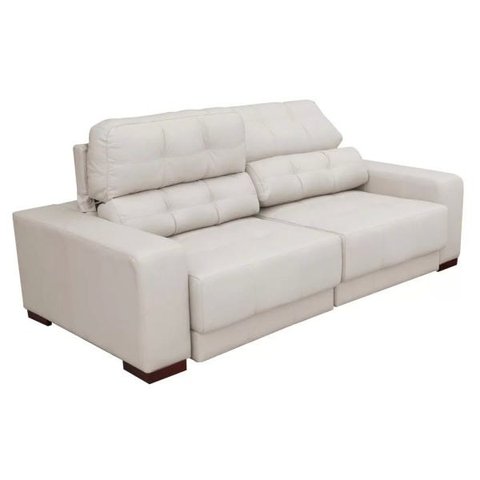 Sofá Sala de Estar Retrátil e Reclinável 3 Lugares Lisboa 2,10M Couro Off White - Gran Belo
