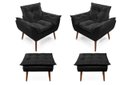 Ver imagem 1 de 2 Poltronas Preto Opala com 2 Puff Decorativa Confortável para Sala Quarto Recepção Suede Luxo