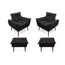Ver imagem 1 de 2 Poltronas Preto Opala com 2 Puff Decorativa Confortável para Sala Quarto Recepção Suede Luxo