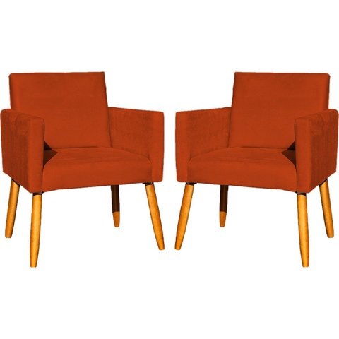 Kit 2 Poltronas Decorativa para Sala Nina Suede Cores Pé Palito 30cm Castanho