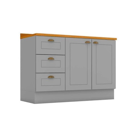 Balcão de Cozinha Americana P/ Pia 3 Gavetas e 2 Portas C/tampo 120cm Cinza - Henn